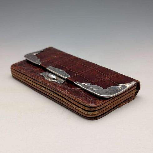 1907 British antique sterling silver decorated small leather wallet and coin purse Boots Pure Drug Company