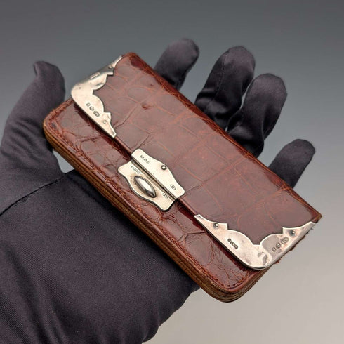 1907 British antique sterling silver decorated small leather wallet and coin purse Boots Pure Drug Company