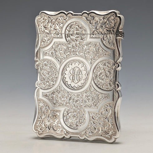1873 British antique sterling silver card case, 91g, Colen Hewer, Cheshire