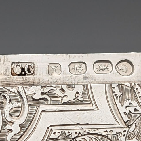 1873 British antique sterling silver card case, 91g, Colen Hewer, Cheshire