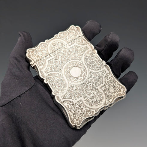 1873 British antique sterling silver card case, 91g, Colen Hewer, Cheshire