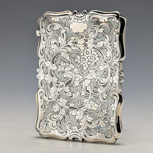 1856 British antique sterling silver card case 66g Frederick Marson