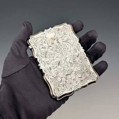 1856 British antique sterling silver card case 66g Frederick Marson