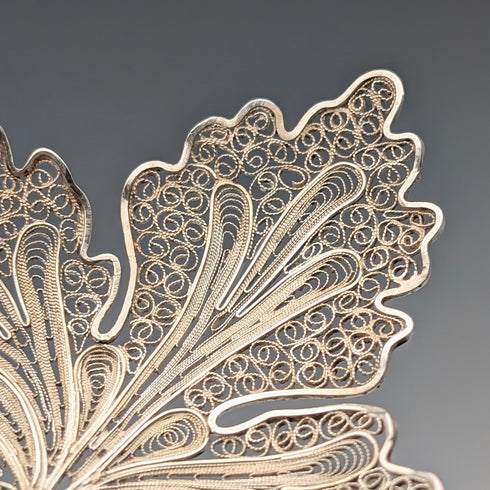 アンティーク 純銀フィリグリー リーフデザイン ティーキャディースプーン