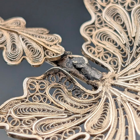 アンティーク 純銀フィリグリー リーフデザイン ティーキャディースプーン