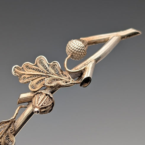 アンティーク 純銀フィリグリー リーフデザイン ティーキャディースプーン