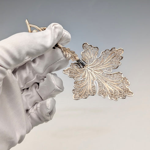 アンティーク 純銀フィリグリー リーフデザイン ティーキャディースプーン