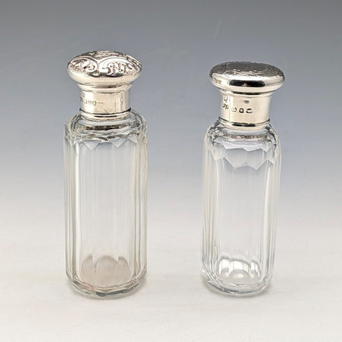 Circa 1900 British antique sterling silver screw-top glass bottle pair