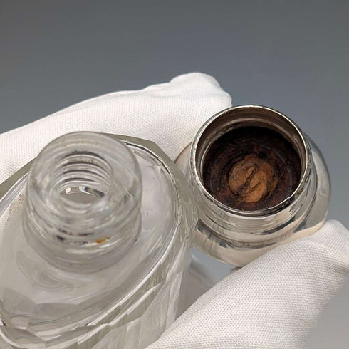 Circa 1900 British antique sterling silver screw-top glass bottle pair