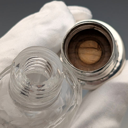 Circa 1900 British antique sterling silver screw-top glass bottle pair