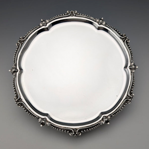 Late 19th Century British Antique Silver Plate Card Tray, Diameter 19cm