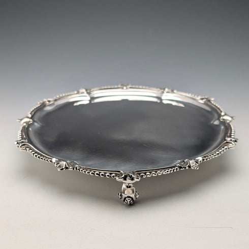 Late 19th Century British Antique Silver Plate Card Tray, Diameter 19cm