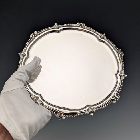 Late 19th Century British Antique Silver Plate Card Tray, Diameter 19cm