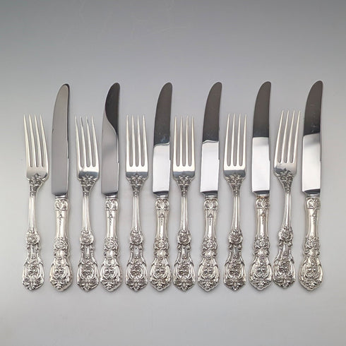 American vintage pure sterling silver dinner cutlery, 6 pairs, 670g, Reed&Barton