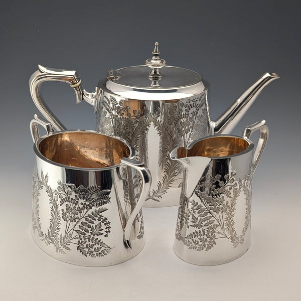 Circa 1885 British Antique Silver Plate Tea Set, 3 Pieces, Briddon Brothers