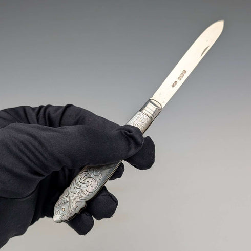 1903 British antique white mother-of-pearl handle, pure silver blade penknife, Fattorini & Sons