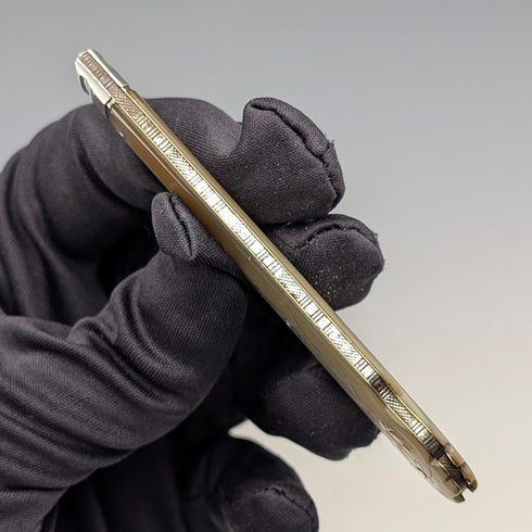 1846 British antique penknife with white mother-of-pearl handle and pure silver engraved blade by Aaron Hadfield