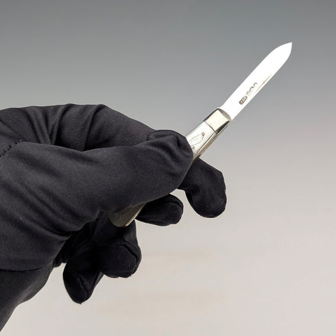 1924年 英国アンティーク 白蝶貝ハンドル 純銀ブレード ペンナイフ John Yeomans Cowlishaw