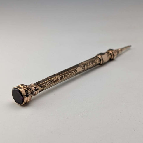 Antique Rold Gold Magic Pencil with Amethyst Decoration, Extendable 97-121mm