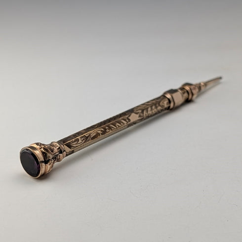 Antique Rold Gold Magic Pencil with Amethyst Decoration, Extendable 97-121mm