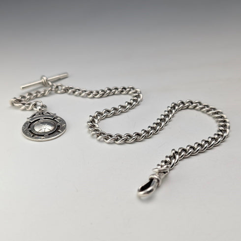 1900年頃 英国アンティーク 純銀製アルバートチェーン 49g 純銀メダルフォブ