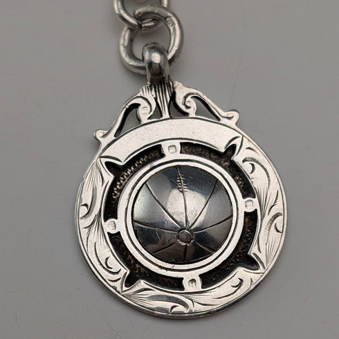 1900年頃 英国アンティーク 純銀製アルバートチェーン 49g 純銀メダルフォブ