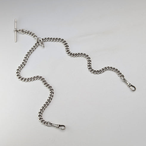 1914年頃 英国アンティーク 純銀製ダブルアルバートチェーン 53g フォブなし