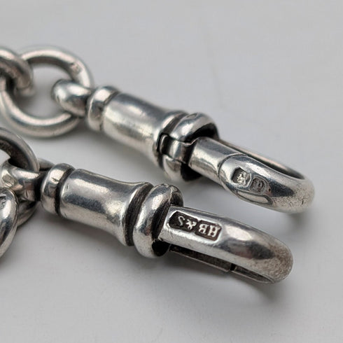 1914年頃 英国アンティーク 純銀製ダブルアルバートチェーン 53g フォブなし