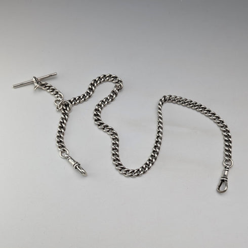 1914年頃 英国アンティーク 純銀製ダブルアルバートチェーン 53g フォブなし