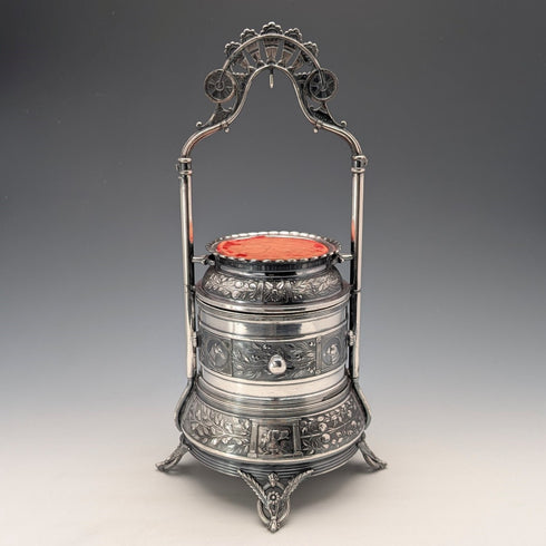 19世紀末 米国アンティーク シルバープレート 懐中時計ホルダー&小物入れ Reed&Barton