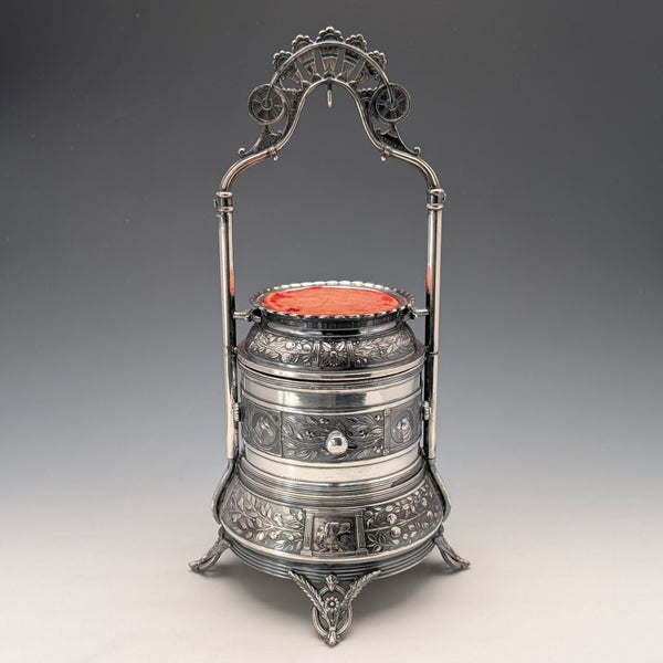 19世紀末 米国アンティーク シルバープレート 懐中時計ホルダー&小物入れ Reed&Barton