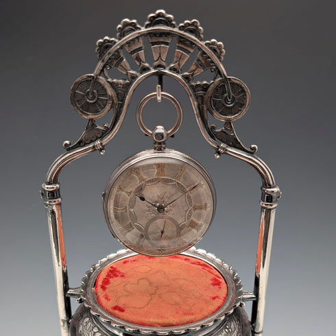 19世紀末 米国アンティーク シルバープレート 懐中時計ホルダー&小物入れ Reed&Barton