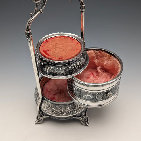 19世紀末 米国アンティーク シルバープレート 懐中時計ホルダー&小物入れ Reed&Barton