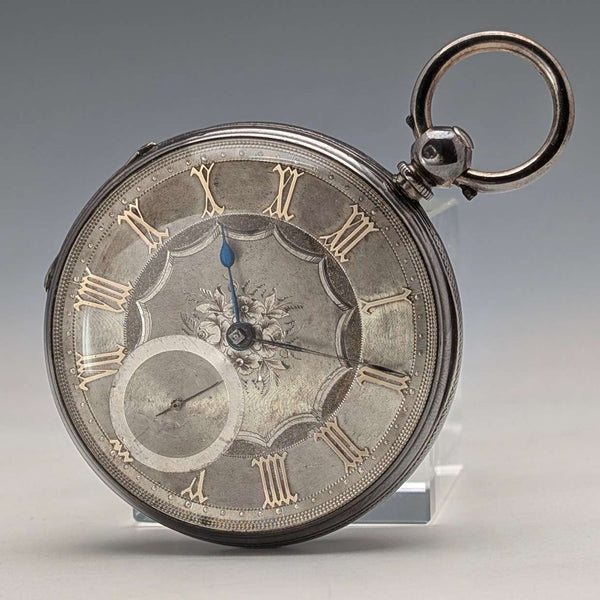 1862年 英国アンティーク 装飾ダイヤル 鍵巻き 懐中時計 直径53mm 動作良好