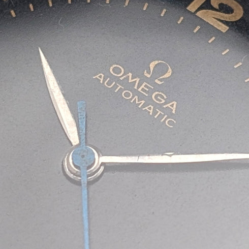 1945 Omega 2421/1 Men's Automatic Watch Cal28.10RA Black Dial 35mm Stainless Steel Case Good Working Condition