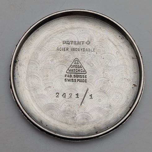 1945 Omega 2421/1 Men's Automatic Watch Cal28.10RA Black Dial 35mm Stainless Steel Case Good Working Condition