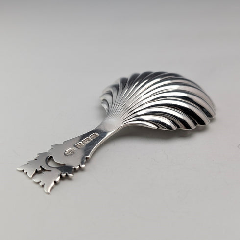 1910 British antique sterling silver tea caddy spoon William Hutton