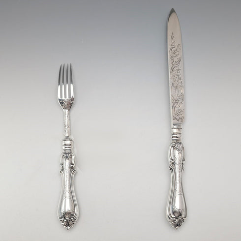 1856 British antique pure silver serving cutlery pair, total weight 174g, Martin Hall
