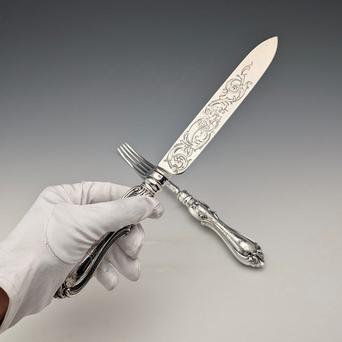 1856 British antique pure silver serving cutlery pair, total weight 174g, Martin Hall