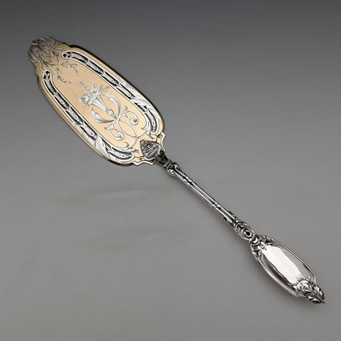 Circa 1900 French antique 950 silver pastry server 109g Eugene Lefebvre with case