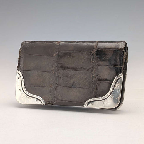 1903 British antique sterling silver decorated small leather wallet with coin purse