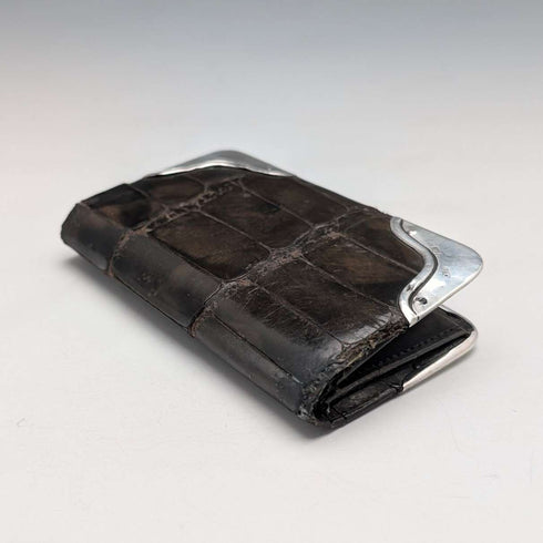 1903 British antique sterling silver decorated small leather wallet with coin purse