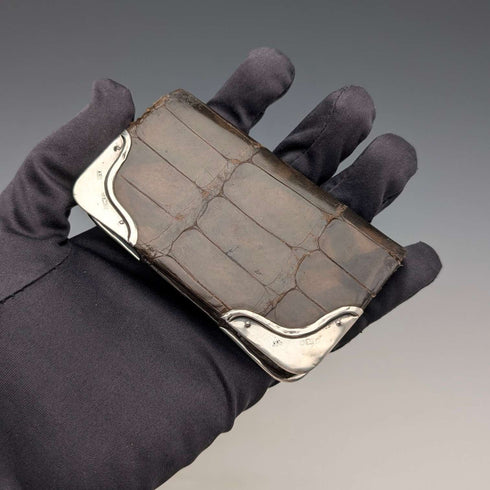 1903 British antique sterling silver decorated small leather wallet with coin purse