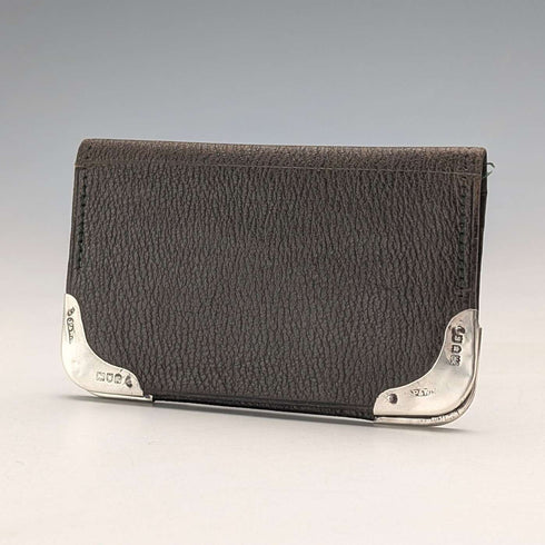 1902 British antique sterling silver decorated small leather wallet ticket case
