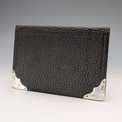 1902 年英國古董純銀裝飾皮革雙折皮夾 PWS