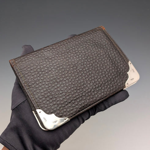 1902 年英國古董純銀裝飾皮革雙折皮夾 PWS