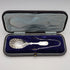 1905 British antique sterling silver tea caddy spoon and tongs, James Deakin & Sons, in case