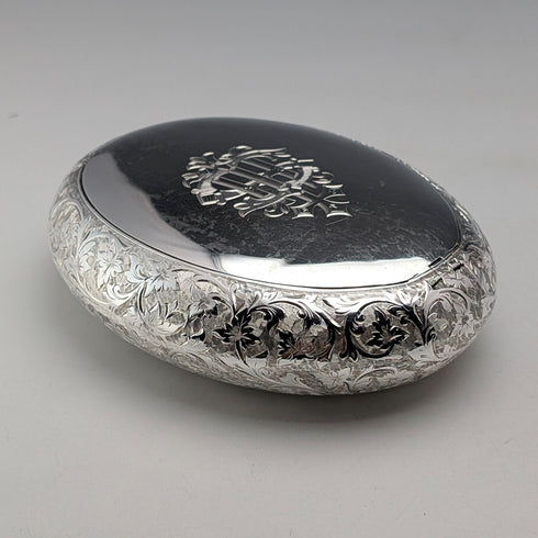 1890年 英国アンティーク 純銀製 オーバルスナッフボックス 90g Howard James