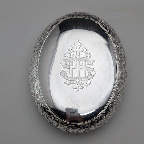 1890年 英国アンティーク 純銀製 オーバルスナッフボックス 90g Howard James