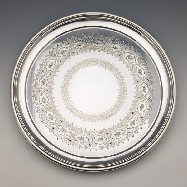 1898 British antique silver plate Salva diameter 31cm Elkington